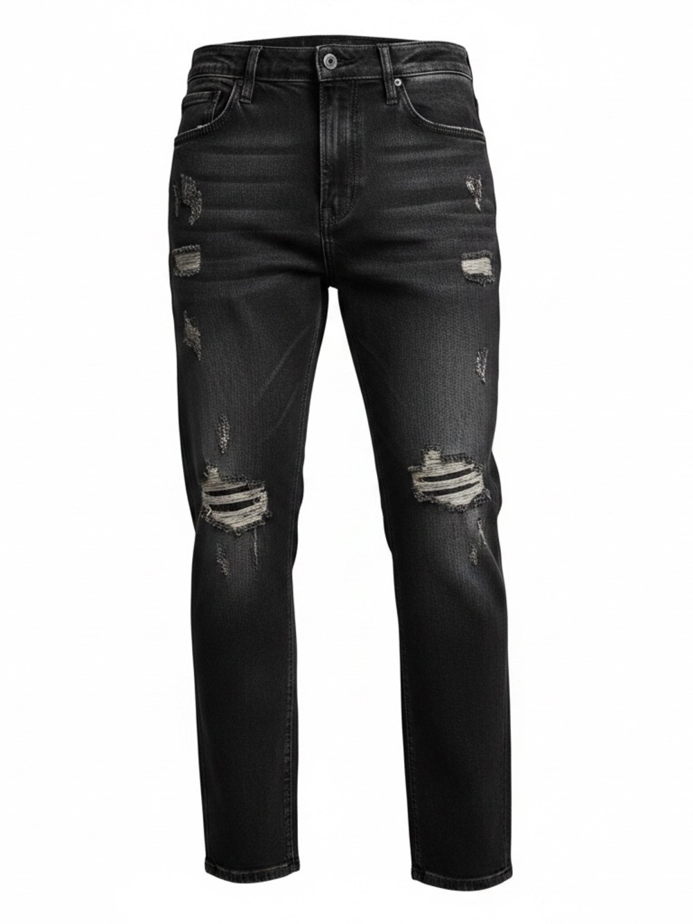 RtA Black Distressed Slim Straight Jeans